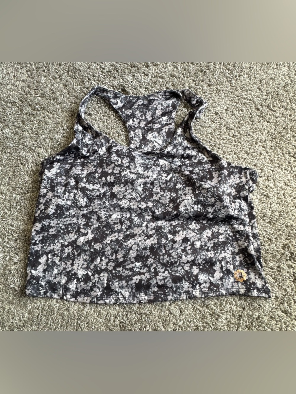 Pro Player Black Floral Racerback Tank with White Print
